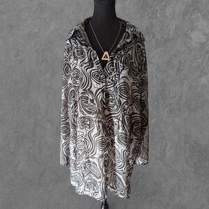 VINTAGE | 90s Extenso Black & White Abstract Sheer Blouse Size 22
